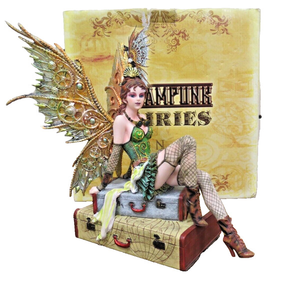 Steampunk Fairies - Pacific Giftware Burlesque Traveler Fairy Suitcase Figurine - Picture 1 of 11